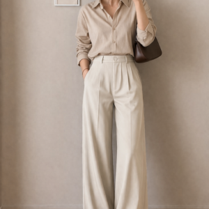 Ladies Wide Leg Formal Pant- Off White