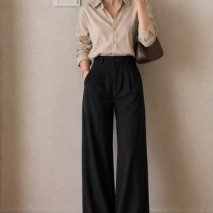 Ladies Wide Leg Formal Pant- Black