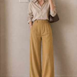 Ladies Wide Leg Formal Pant- Beige