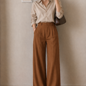 Ladies Wide Leg Formal Pant- Coffee