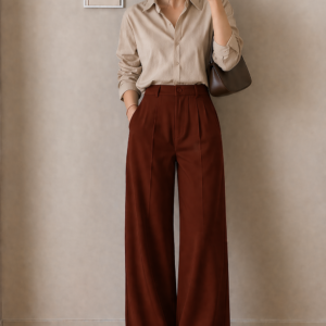 Ladies Wide Leg Formal Pant- Brick Red